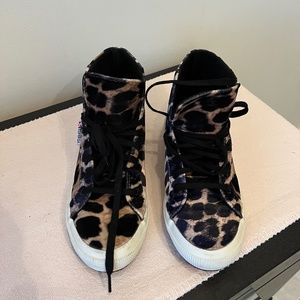 Worn Once - Superga Women’s Velvet Leopard High Top Sneakers, Size 8.5